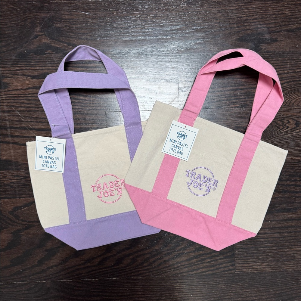 Trader Joe’s Mini Canvas Tote Bags - Spring Colours - 2 Pack - Pink and Purple